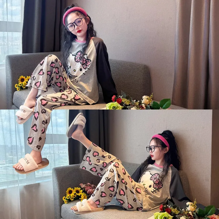新款女童睡衣春秋季薄款长袖长裤公主风中大童女孩外穿家居服套装