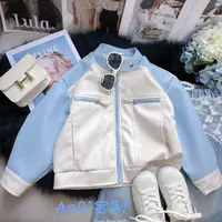 〖ANDI〗订制春季新款中大童女童韩系撞色设计感皮衣外套3566