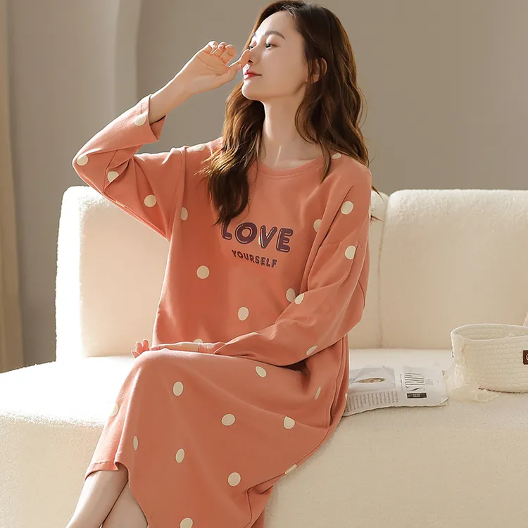 长袖睡裙女春秋天宽松大码棉质长款连衣裙胖mm200斤睡衣秋冬款