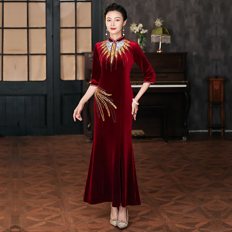 旗袍春秋冬喜婆婆婚礼连衣裙中国风喜妈妈宴会女装新中式显瘦礼服
