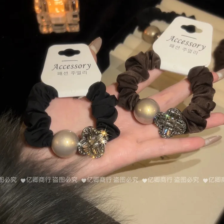 韩国轻奢小香风精致发圈高弹力加粗发绳复古高级感闪闪皮筋