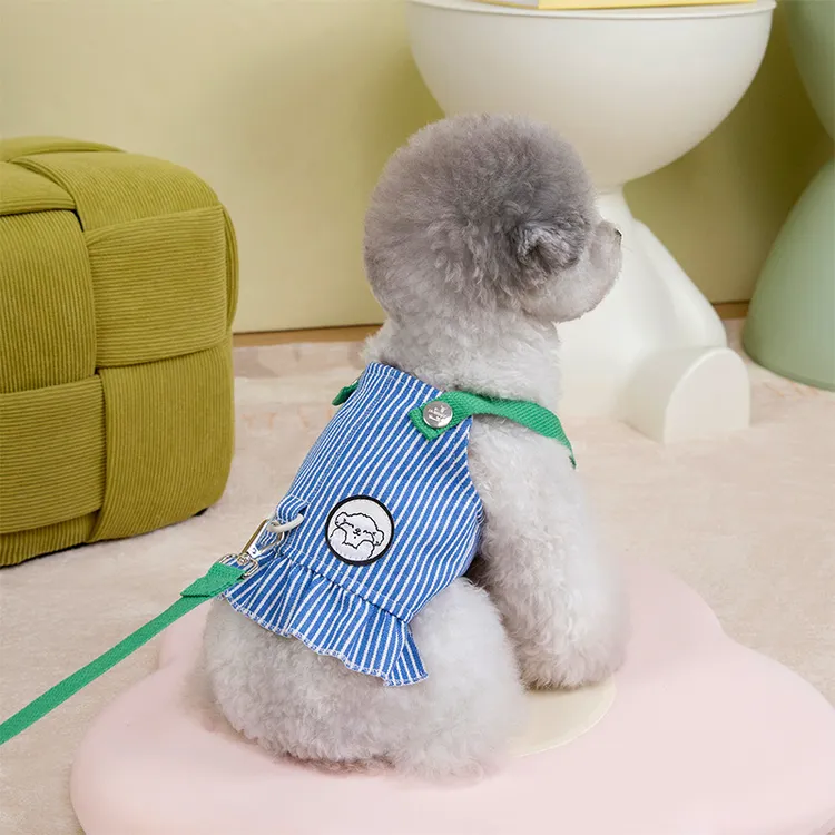 宠物用品狗狗胸背牵引绳背心猫咪通用休闲服装泰迪比熊适用条纹