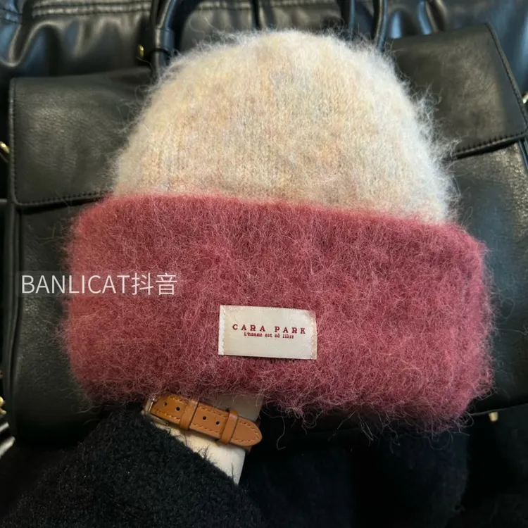 BanliCat 羊毛混纺显白粉色针织帽女冬保暖毛线帽冷帽情侣包头帽