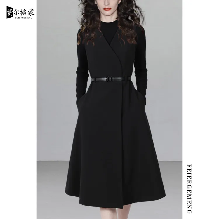 高档气质背心连衣裙黑色中长款A字裙2025春秋新款高腰修身赫本风