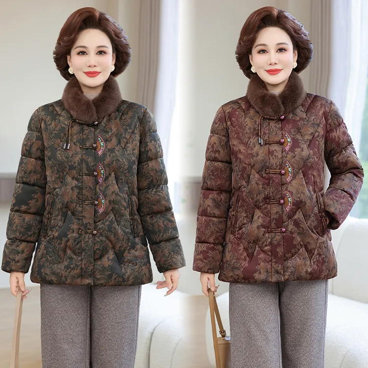 保暖棉袄大码妈妈冬装加绒棉衣中老年女装外套老年人气质国风加厚