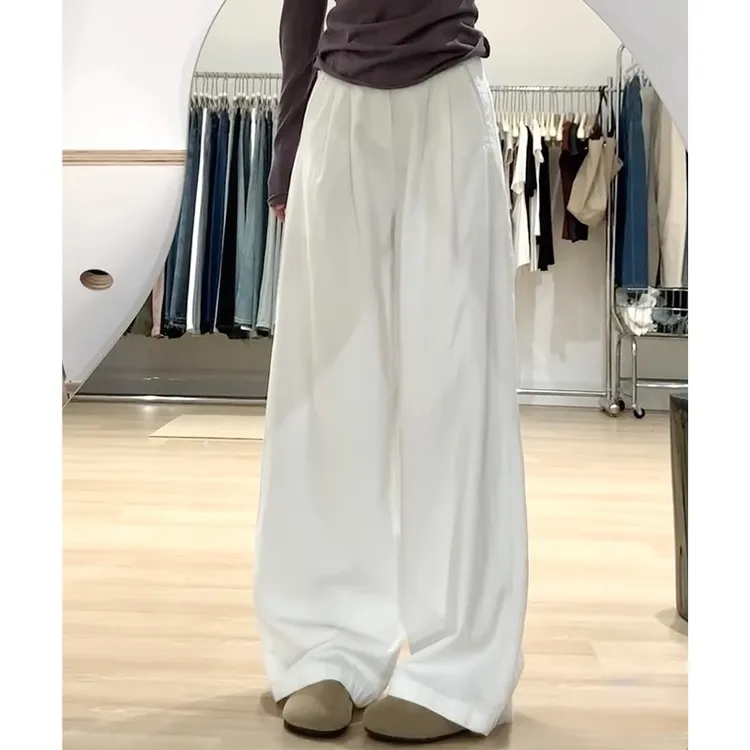 白色山本裤女夏2025新款高腰垂感春秋显瘦小个子宽松慵懒风阔腿裤