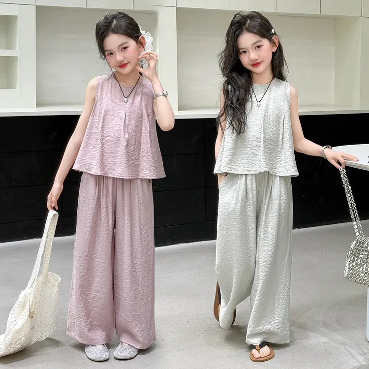 女童夏季套装2025新款气质阔腿裤无袖上衣中大童夏装休闲薄款两件