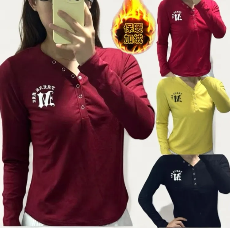 秋上新V领暗扣半开衫长袖修身显瘦时尚百搭高弹力棉上衣