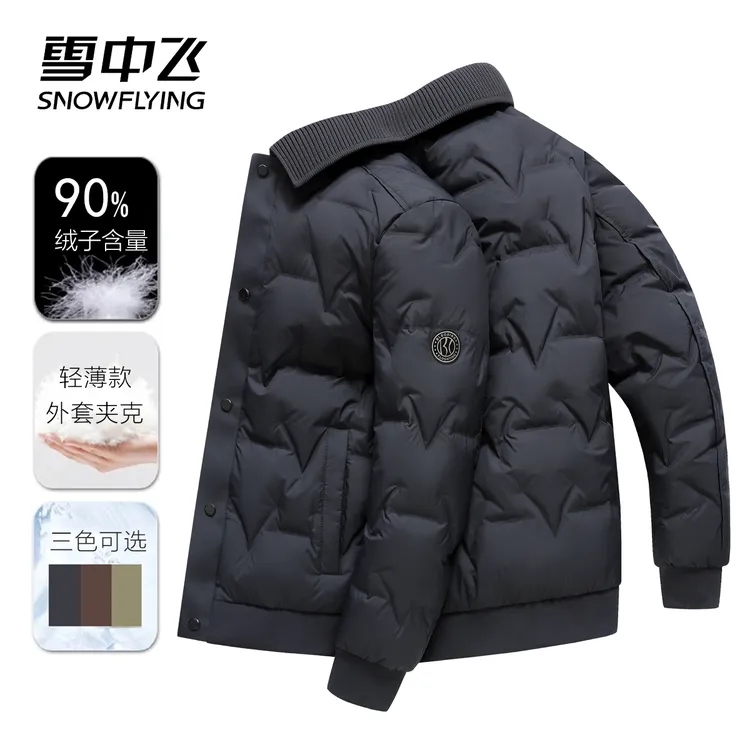 【雪中飞】90鸭绒轻薄款保暖翻领商务休闲秋冬季羽绒服9870