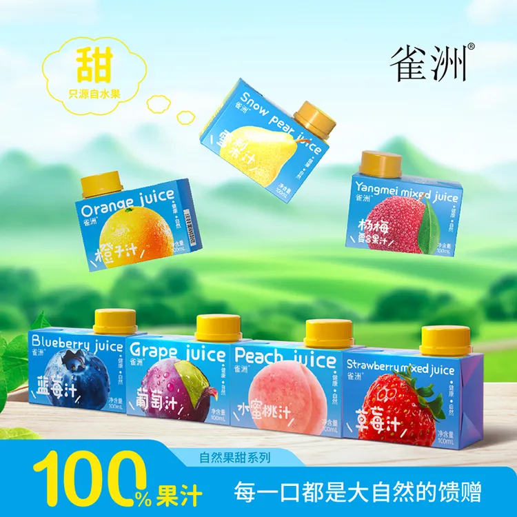 雀洲100ml便携小包装果汁0蔗糖儿童饮料无添加剂小盒装葡萄汁