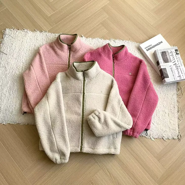 素心轻奢 2025冬季韩版撞色立领长袖加绒厚实防风保暖外套15158