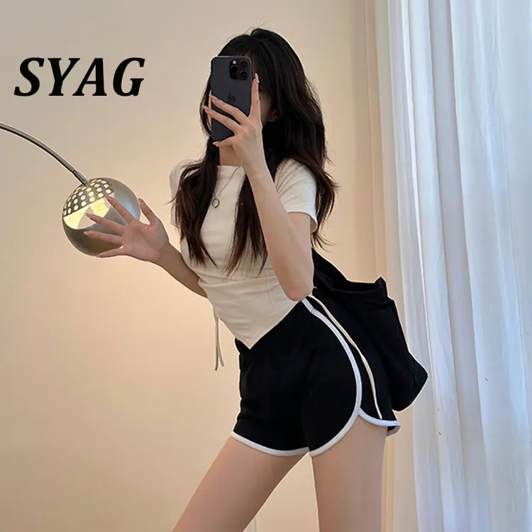 SYAG 高腰运动短裤女2025年春夏新款宽松显瘦阔腿居家外穿热裤