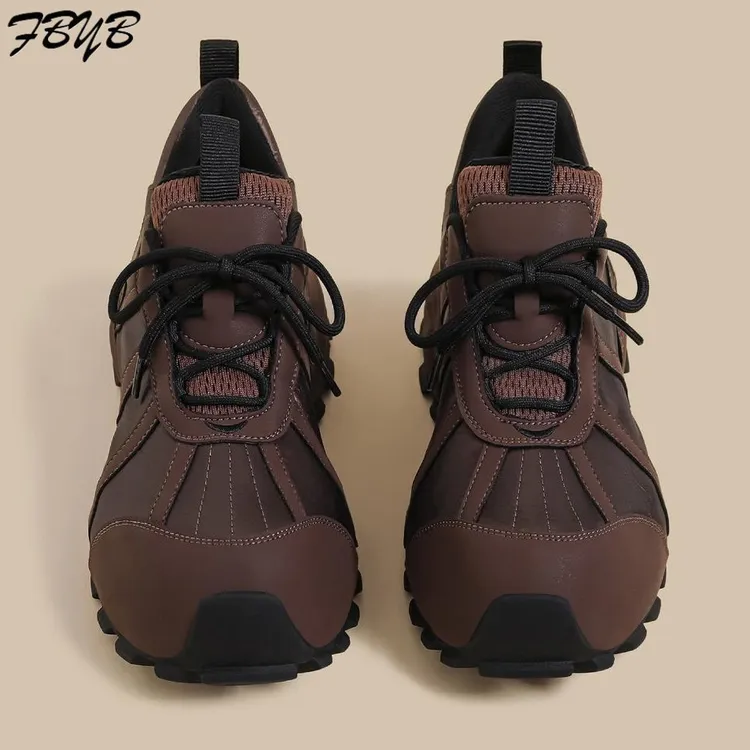 FBYB2025秋冬季新款厚底老爹鞋女棕色炸街轮胎运动鞋内增高阿甘休