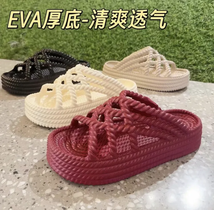 【达人专属】504-1仿编织平底厚底EVA百搭5厘米沙滩罗马鞋