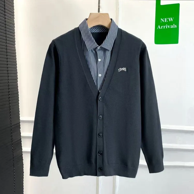 针织水洗开衫毛衣刺绣保暖针织衫韩版秋季针织衫翻领假两件