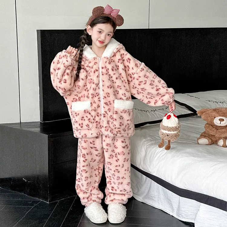 女童加绒睡衣套装2025新款初中生冬装加厚珊瑚绒儿童超好看家居服