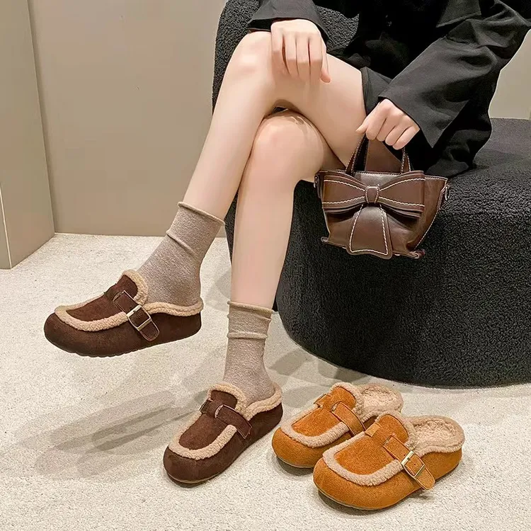 【品牌】厚底加绒复古勃肯女鞋子2025年秋冬新保暖半拖棉鞋853-5