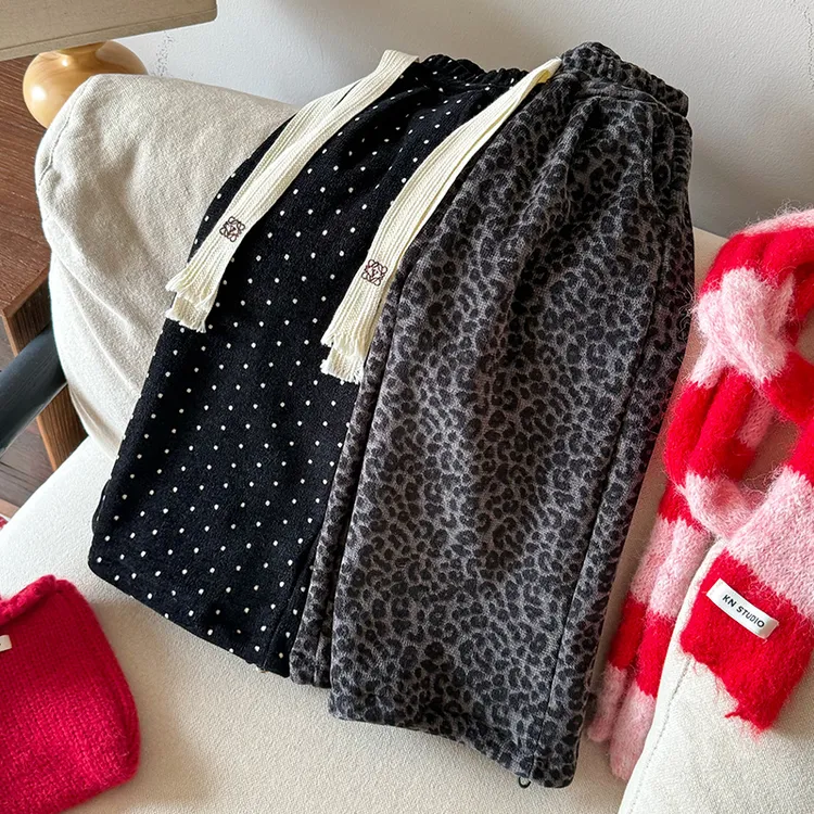 【豹纹绒感阔腿裤】2025女童冬款新款HS65553休闲裤