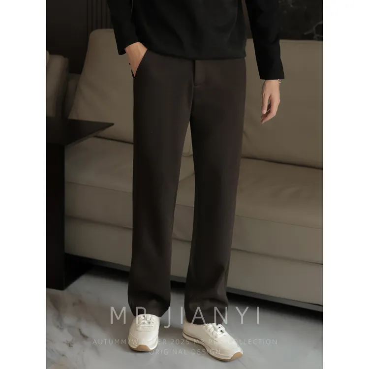 MR JIANYI冬季「韧柔垂坠 立体温感」呢料中直筒长裤商务休闲西裤男