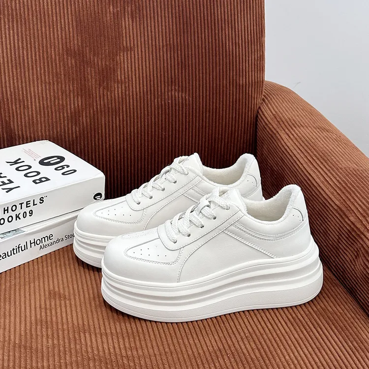 增高绝绝子~百搭纯色加绒厚底系带休闲小白鞋S861x1 DD