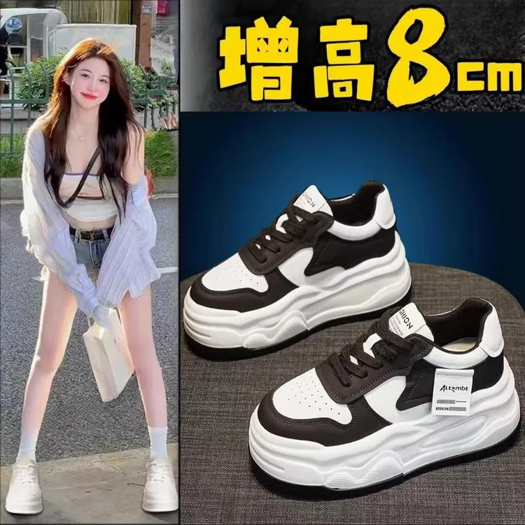 内增高女鞋网面2025秋季新款百搭厚底小个子爆款松糕小白鞋女板鞋