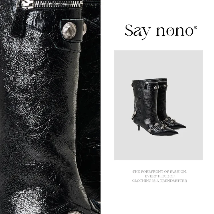 Say  nono  尖头铆钉皮带扣朋克骑士酷潮时装靴4.5cm