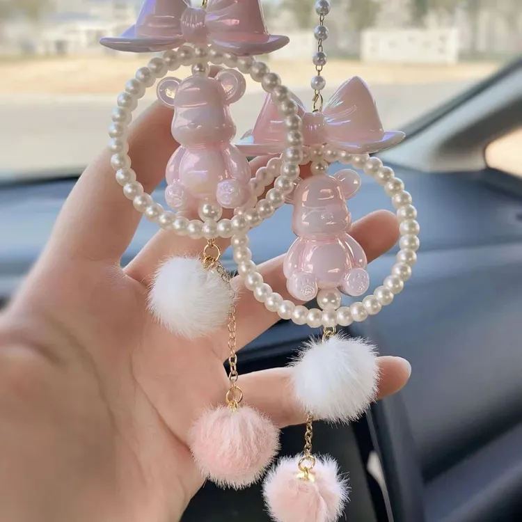 小熊汽车挂件车载挂饰新款车内后视镜高级感创意汽车平安水晶挂件