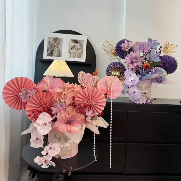 紫色系仿真花圣诞节新年花束假花摆设摆件装饰婚房布置结婚卧室