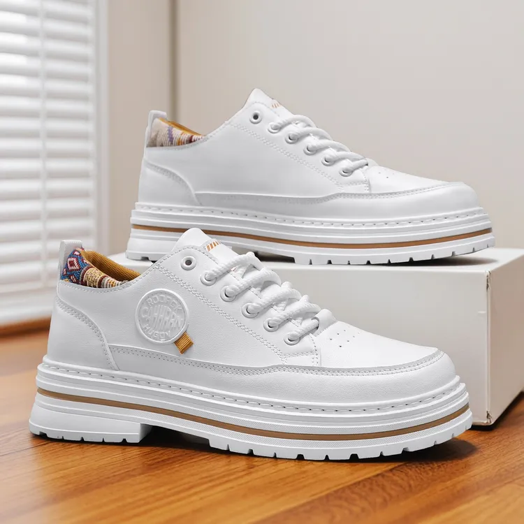 低帮马丁靴系带秋季民族风防滑透气工作板鞋潮鞋男士白色时尚潮鞋