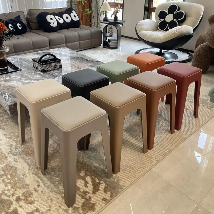 【2025年新作】蛋白皮软包座面加厚凳子时尚家用网红软包可叠放凳子