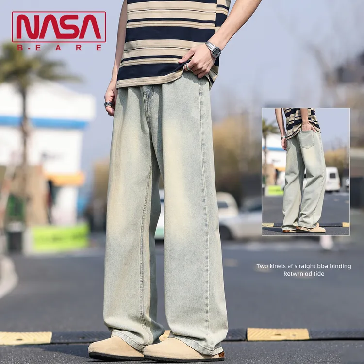 NASA联名直筒牛仔裤男士2026新款夏季薄款宽松垂感运动休闲裤子男