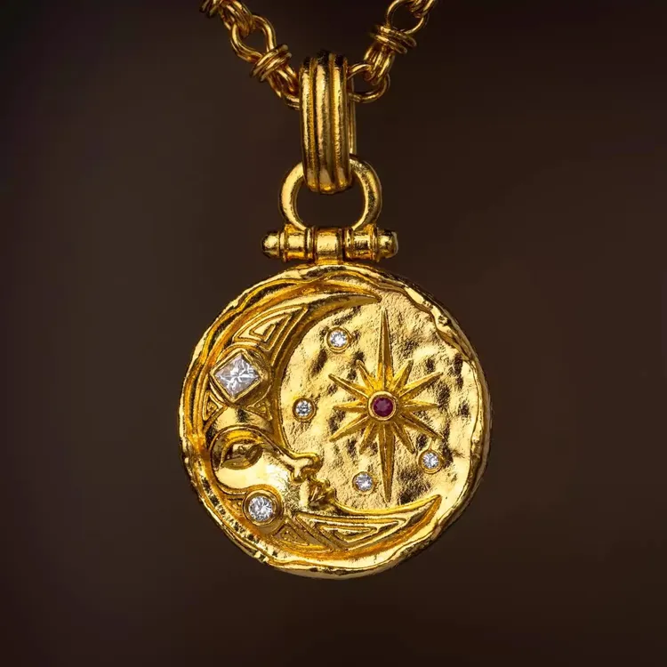 铜合金吊坠 古法日月星辰吊坠复古埃及太阳挂金色项坠项链高级感
