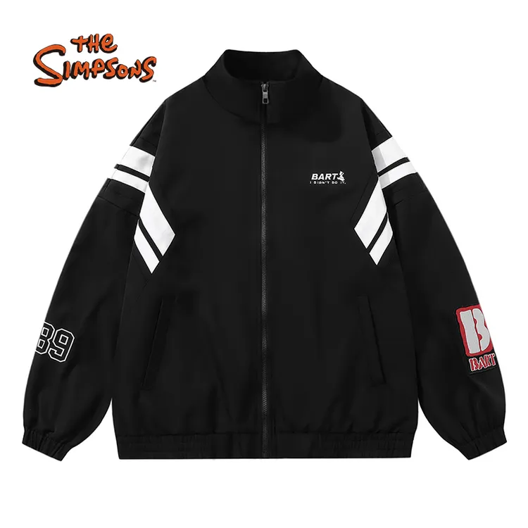 THESIMPSONS 拼接撞色男士春秋美式复古立领夹克情侣宽松休闲外套