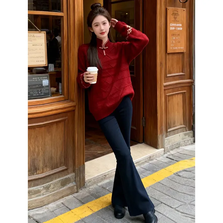 新中式国风毛衣女秋冬2025新款高端时髦洋气巨好看内搭印花针织衫