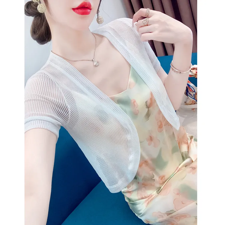 冰丝防晒开衫女薄款网纱外套配吊带裙的小外搭2025夏季短款披肩