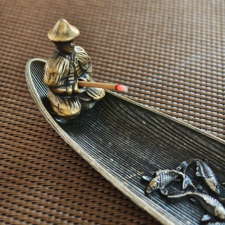合金小船线香炉垂钓老翁香薰炉家用室内檀香沉香香插卧香座熏香炉