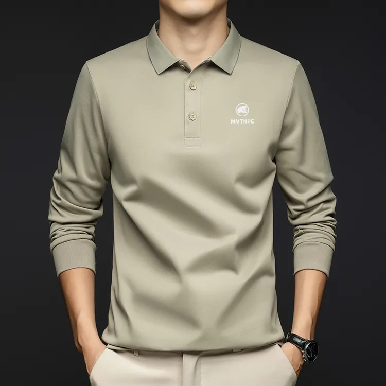 MMTNPE长袖POLO衫男士2025春秋季新款休闲宽松翻领纯色免烫男装