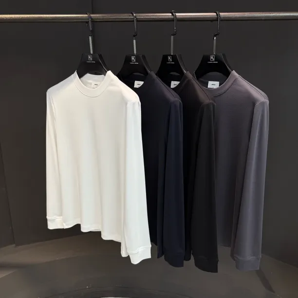 锦区【秋冬新款】高端轻奢纯色秋冬休闲男士新款长袖圆领T恤打底衫