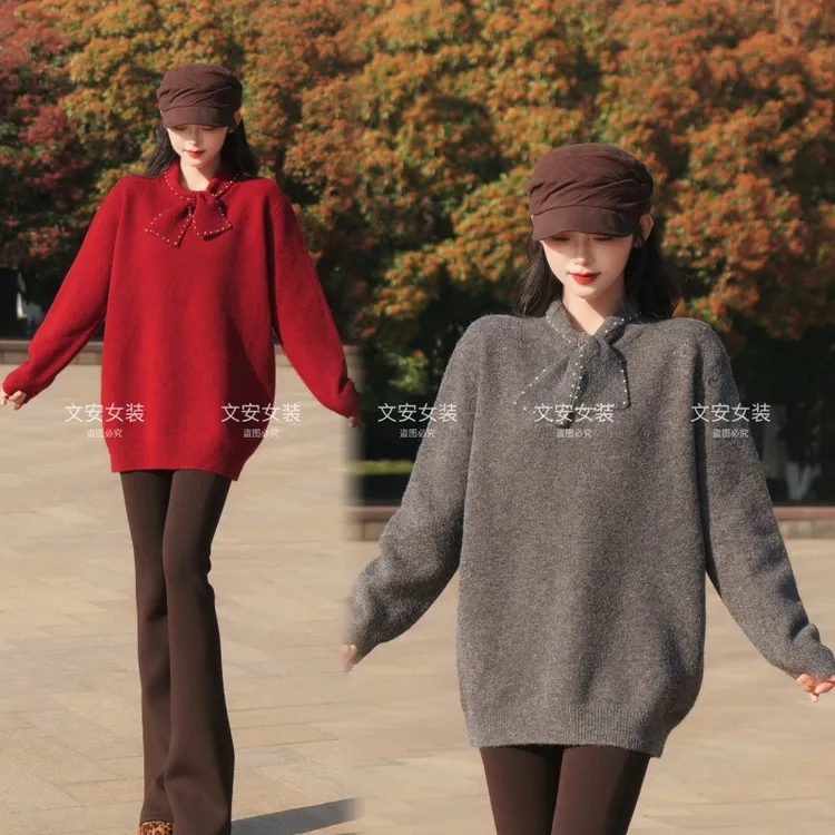 冬季新款时尚甜美领结款宽松毛衣869