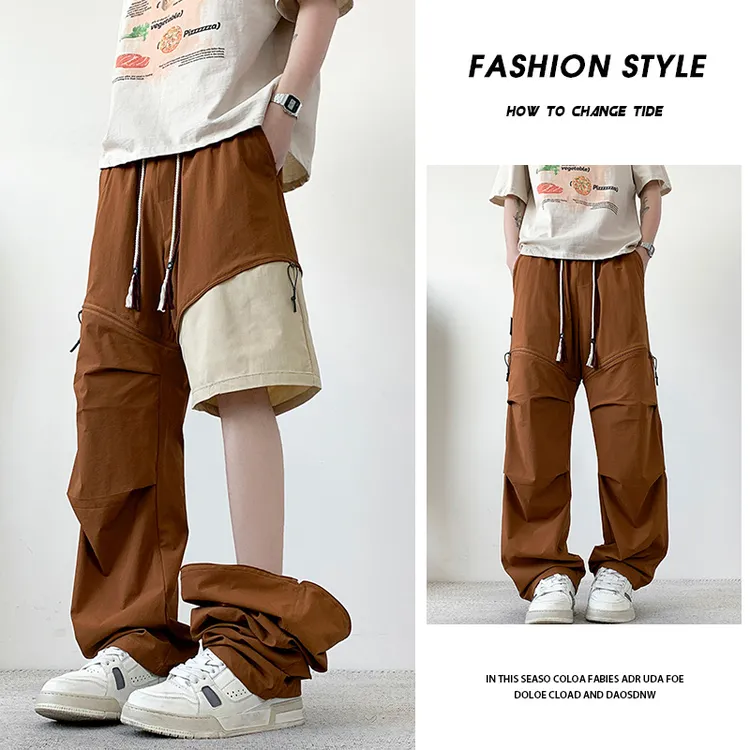 可拆卸设计男士休闲裤宽松直筒运动裤潮流舒适阔腿抽绳美式百搭