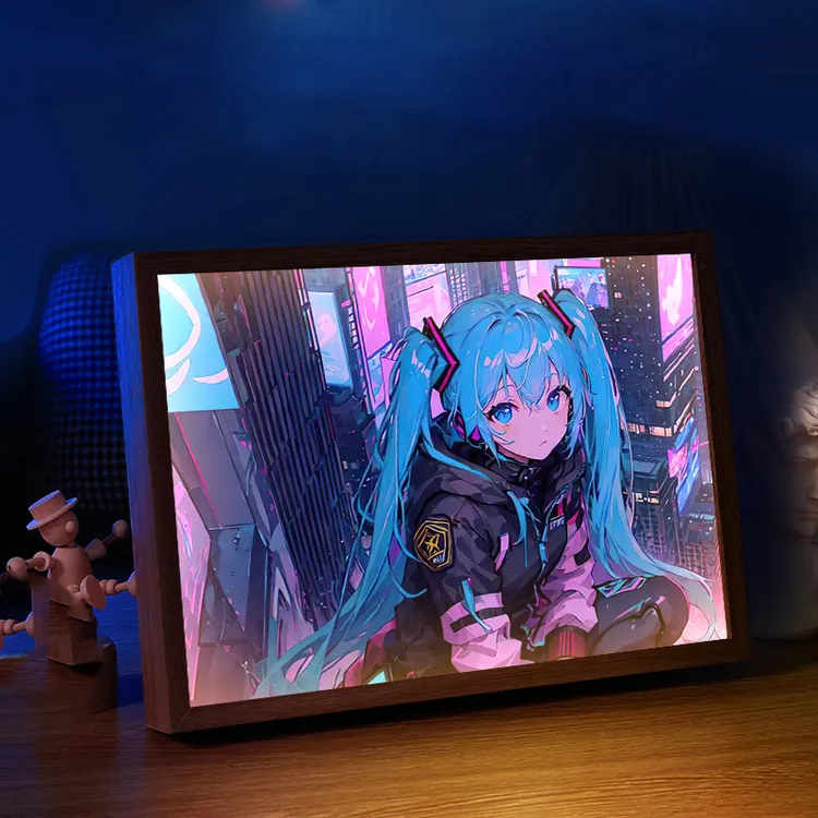 卡通儿童新款初音未来灯光画灯光画网红装饰画小夜灯创意相框摆台
