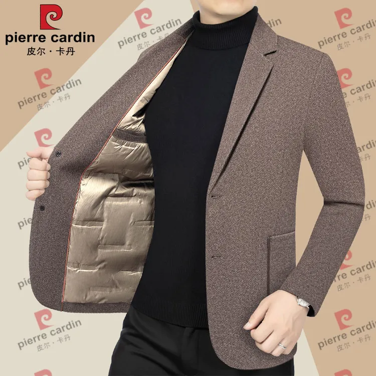 皮尔卡丹冬季加厚西装中年男士休闲西服上衣免烫单西保暖防寒冬装