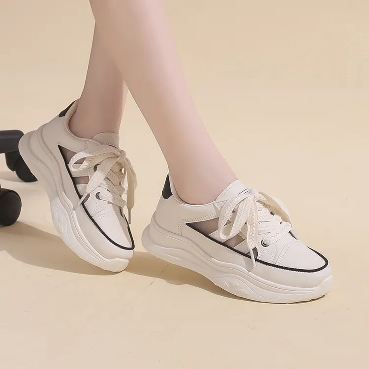 2025新款透气老爹鞋镂空厚底时尚休闲鞋小白鞋学生春季夏季