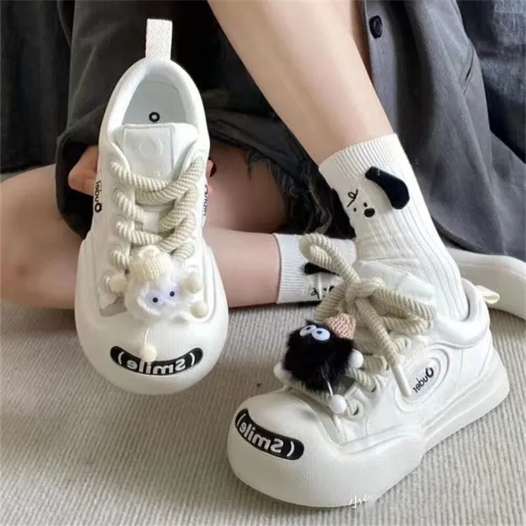 【小雨同款】鞋开口笑厚底帆布鞋女鞋厚底增高夏季面包鞋丑萌大头鞋