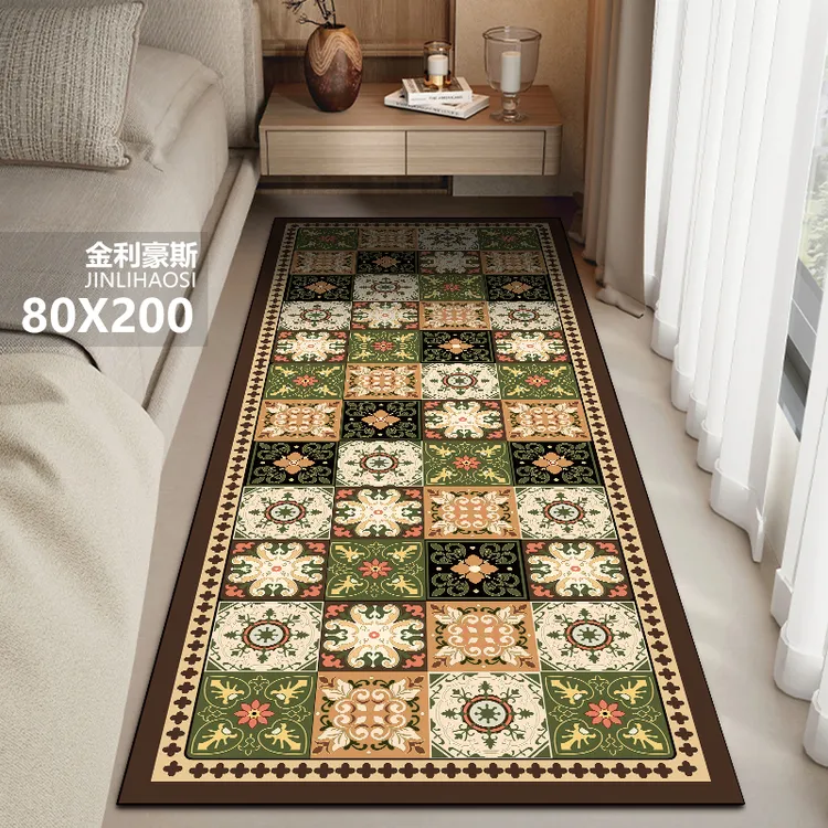 轻奢花纹【大号80*200cm】水晶绒家用厨房床边可水洗可裁剪地毯地垫