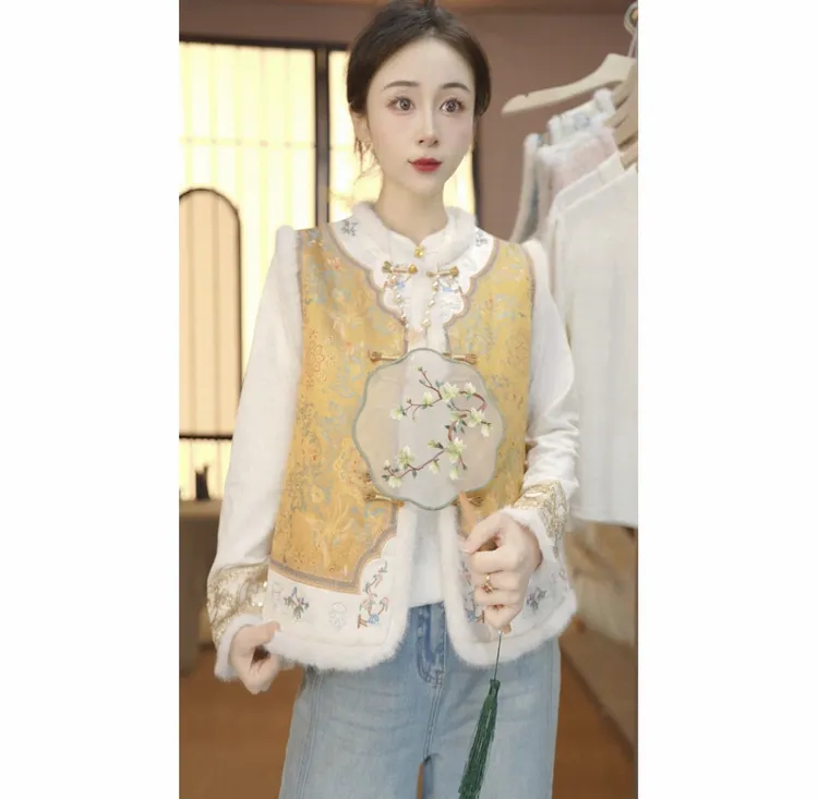 加棉加厚2025新中式国风提花女士百搭马甲-008