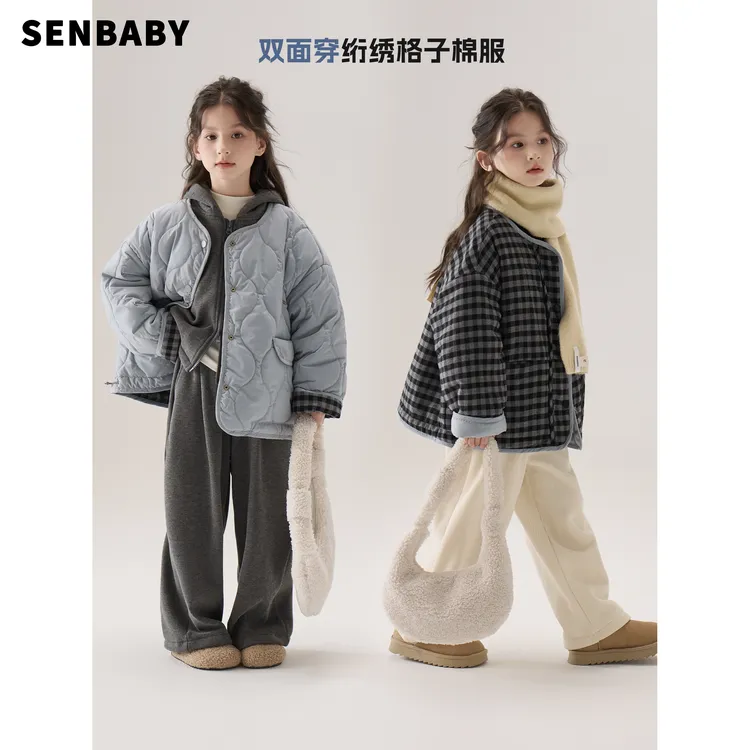 【双面穿配围脖】senbaby童装冬装女童棉衣外套两面穿棉服大衣