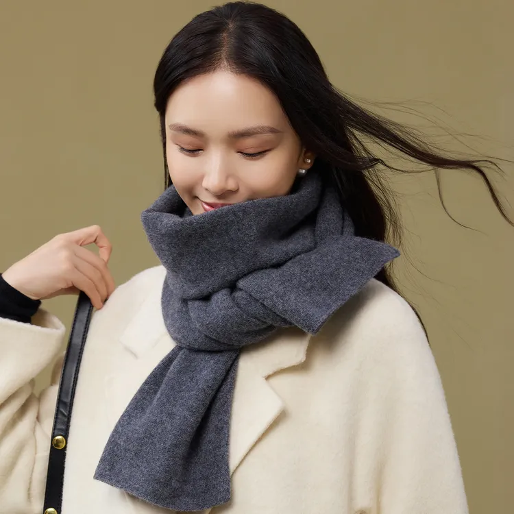 siggi 纯羊毛针织围巾女情侣秋冬克莱因蓝纯色简约羊毛针织围巾