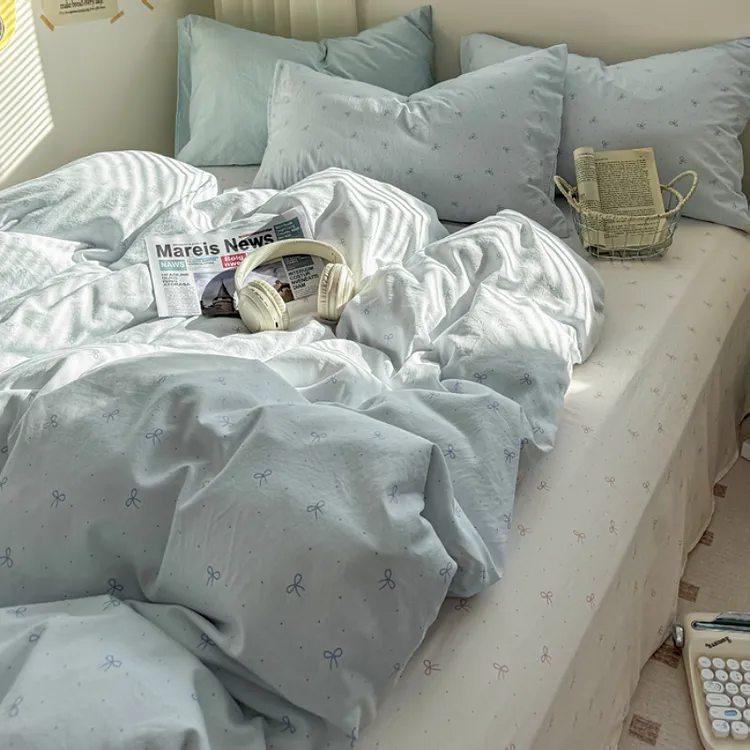 小清新ins蓝色蝴蝶结四件套床上用品学生被套罩水洗床单人三件套3