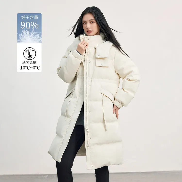 茵曼2025年冬季时尚中长款连帽羽绒服女款小个子保暖休闲舒适上衣